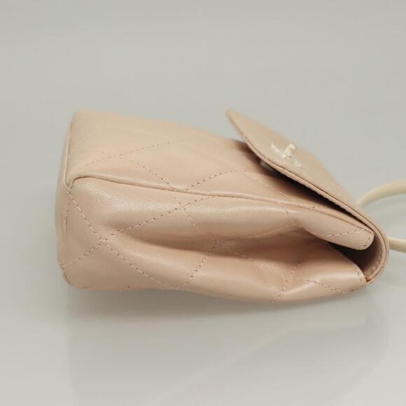 CHANEL Matelasse Hand Bag Leather Beige Silver CC Auth 133091 - Picture 3 of 16